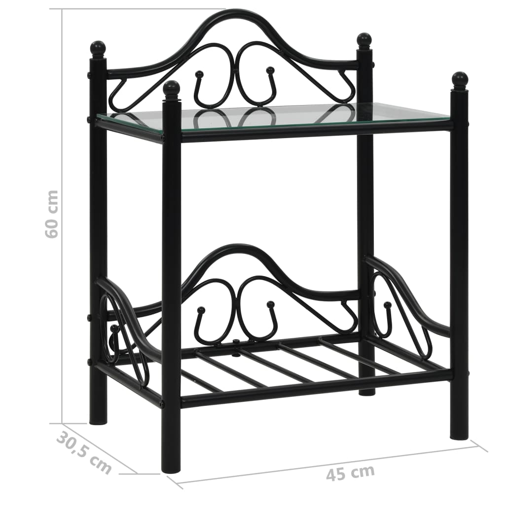 Bedside Table Steel And Tempered Glass 45X30.5X60 Cm