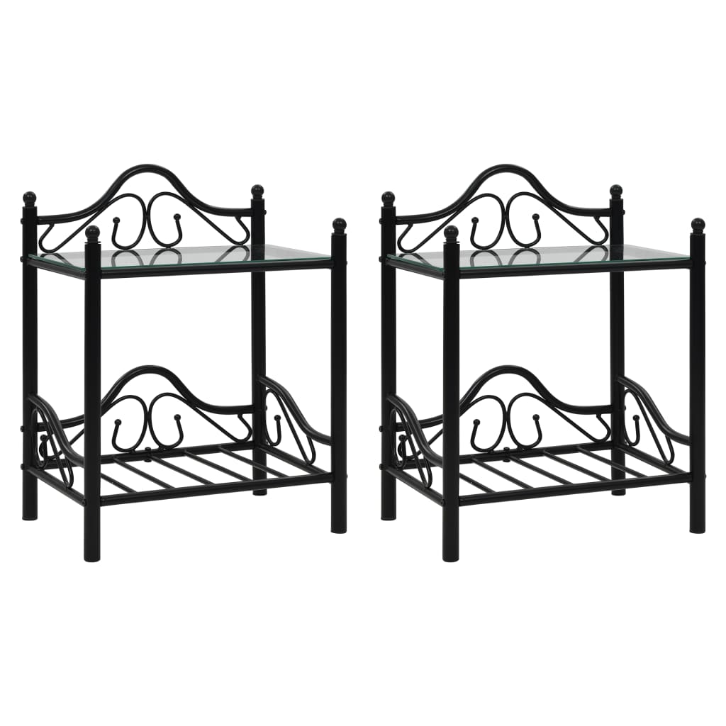 Bedside Table Steel And Tempered Glass 45X30.5X60 Cm