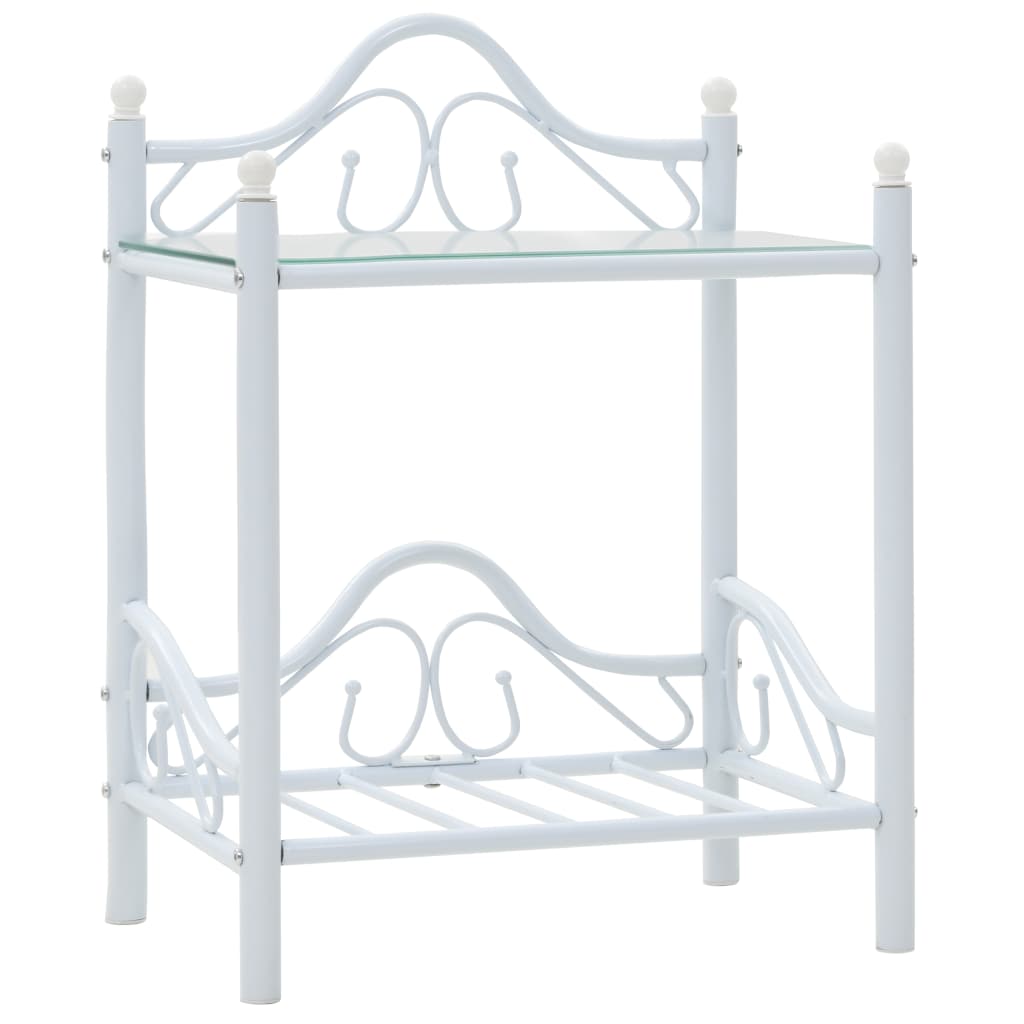 Bedside Table Steel And Tempered Glass 45X30.5X60 Cm