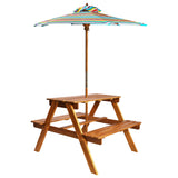 Kids Picnic Table With Parasol 79X90X60 Cm Solid Acacia Wood