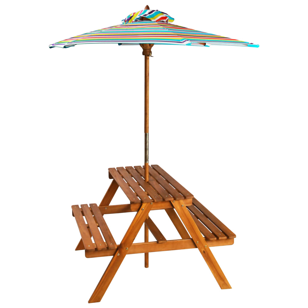 Kids Picnic Table With Parasol 79X90X60 Cm Solid Acacia Wood
