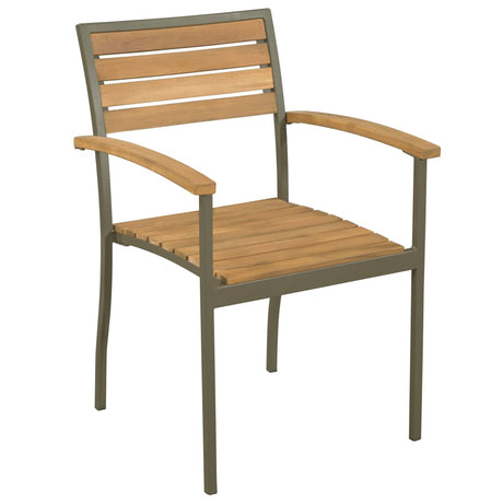 Stackable Outdoor Chairs 2 Pcs Solid Acacia Wood And Steel