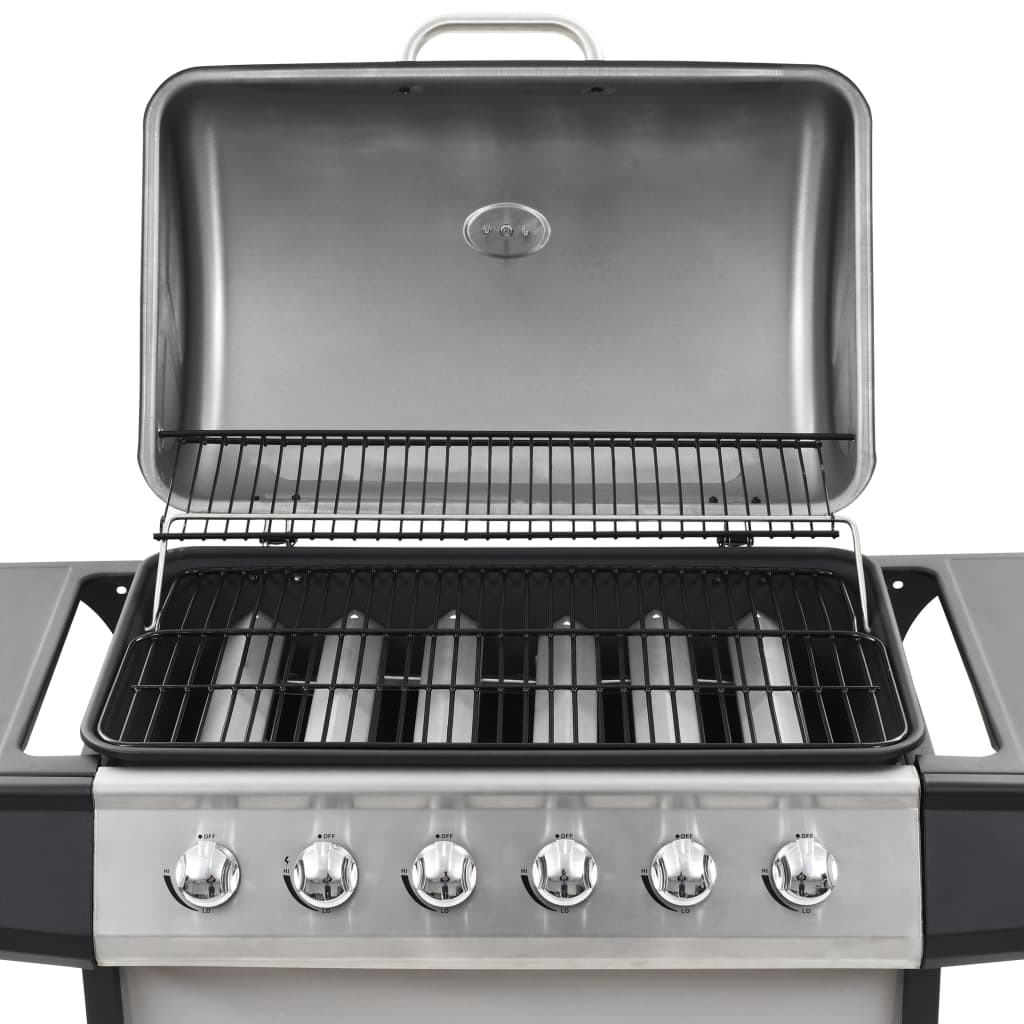 Gas Bbq Grill With 6 Cooking Zones Stainless Steel Silver