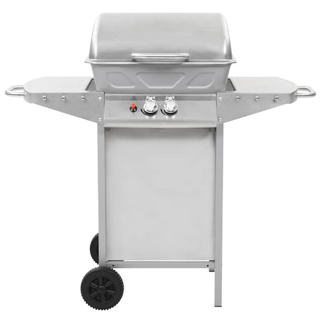 Gas Bbq Grill With 2 Cooking Zones Silver Stainless Steel