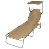 Folding Sun Lounger With Canopy Steel Magento