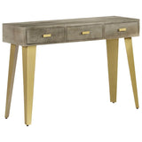 Console Table Solid Mango Wood Grey With Brass 110X35X76 Cm