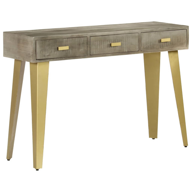 Console Table Solid Mango Wood Grey With Brass 110X35X76 Cm