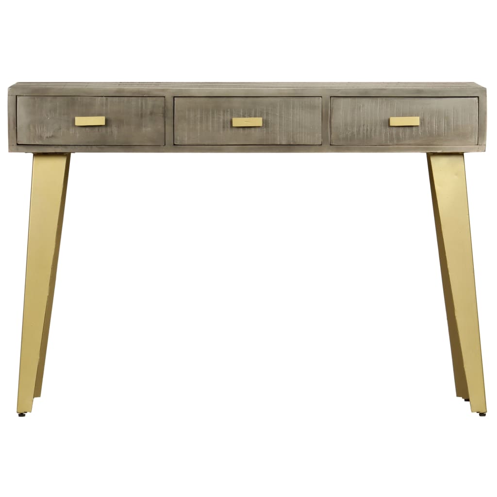 Console Table Solid Mango Wood Grey With Brass 110X35X76 Cm