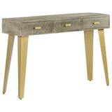 Console Table Solid Mango Wood Grey With Brass 110X35X76 Cm