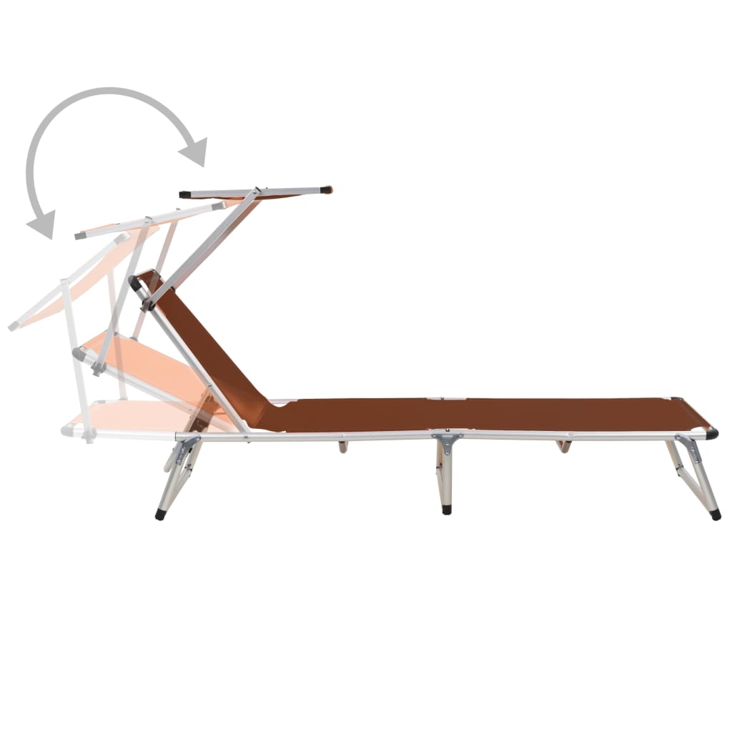Folding Sun Lounger With Roof Aluminium And Textilene