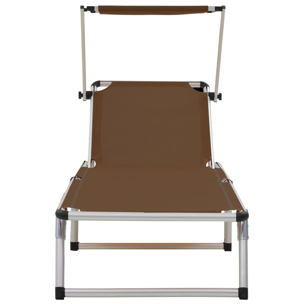 Folding Sun Lounger With Roof Aluminium And Textilene
