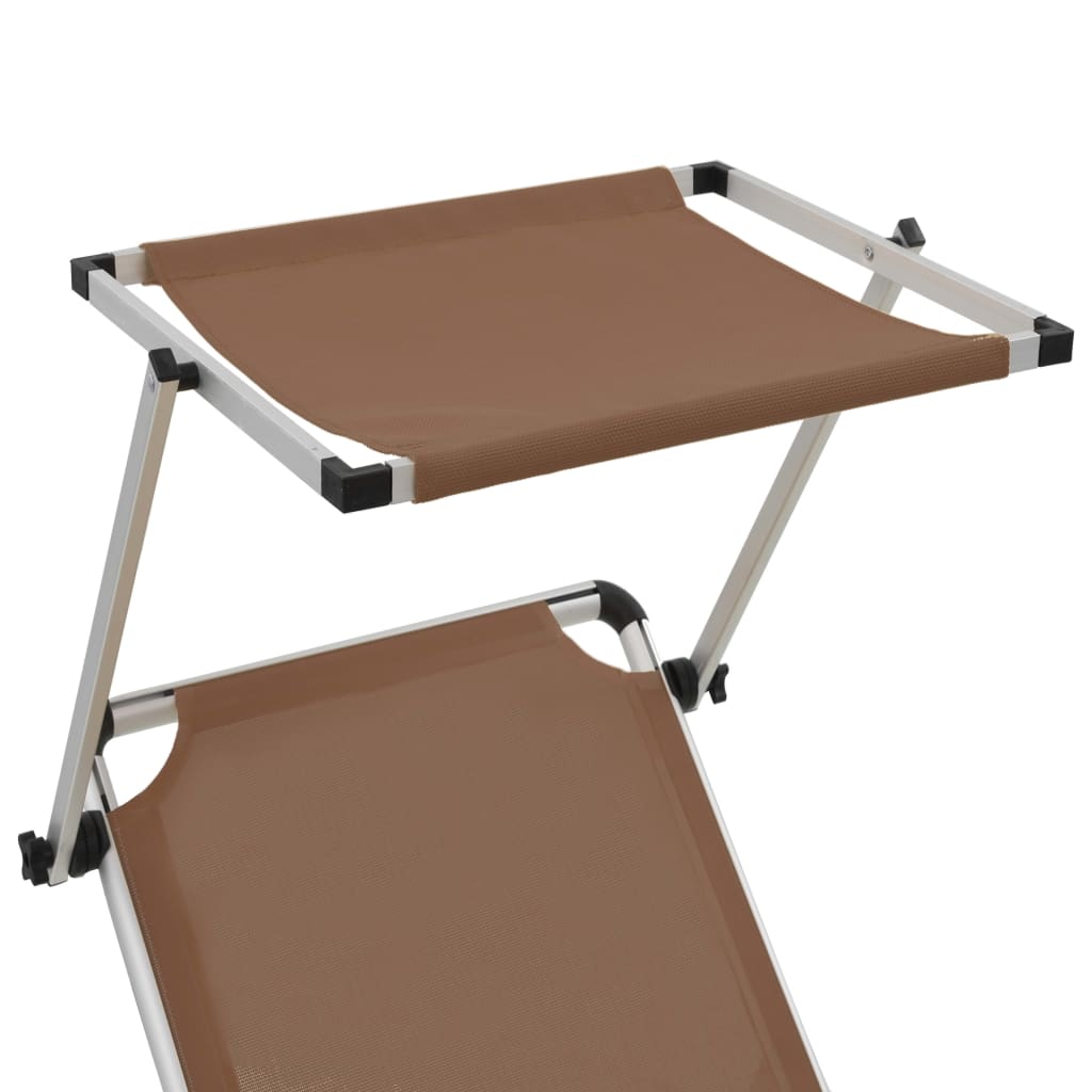 Folding Sun Lounger With Roof Aluminium And Textilene