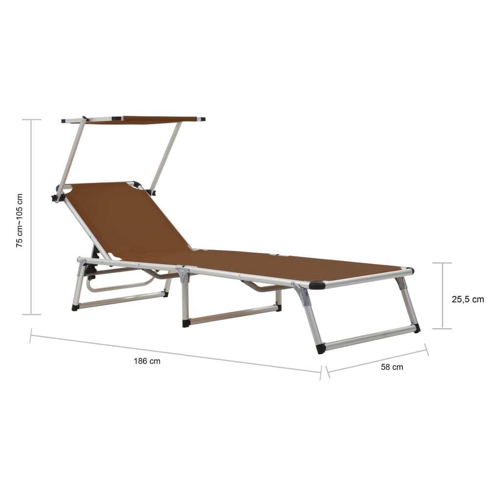 Folding Sun Lounger With Roof Aluminium And Textilene