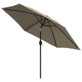 Garden Parasol with LED Lights and Steel Pole 300 cm Taupe