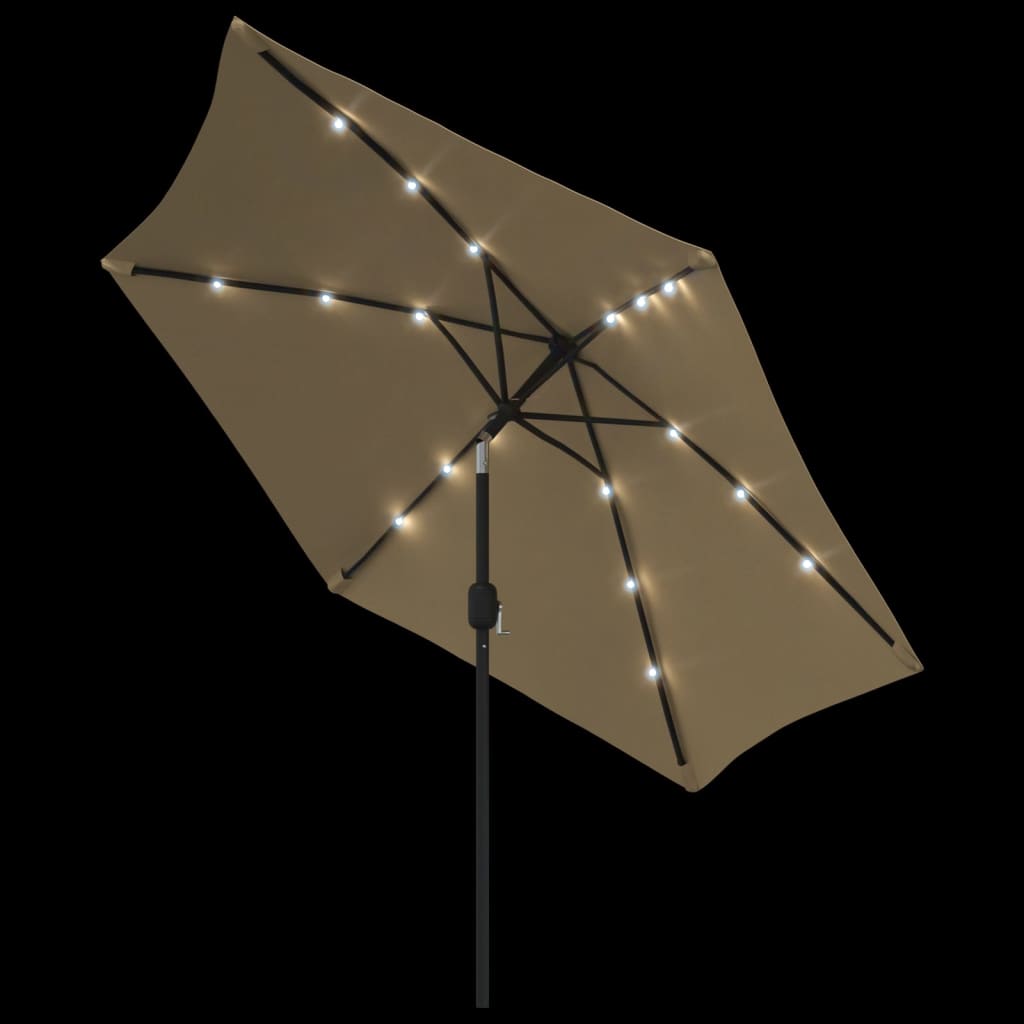 Garden Parasol with LED Lights and Steel Pole 300 cm Taupe