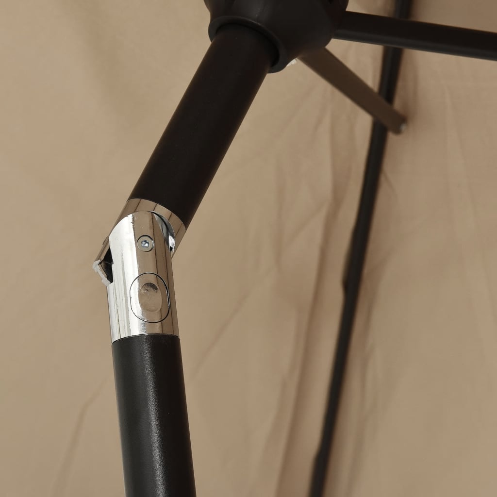 Garden Parasol with LED Lights and Steel Pole 300 cm Taupe