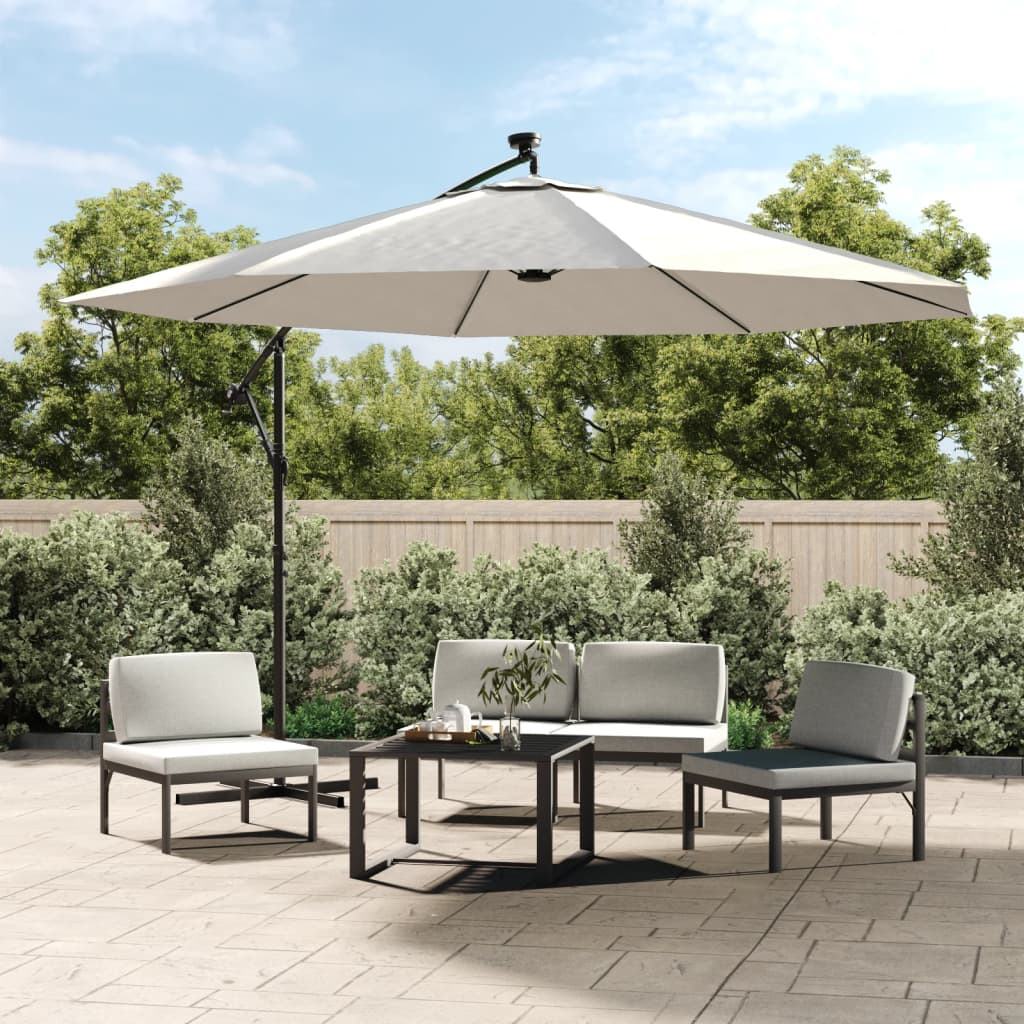 Hanging Garden Parasol With Led Lighting Metal Pole
