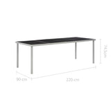 Garden Table Black 220X90X74.5 Cm Steel