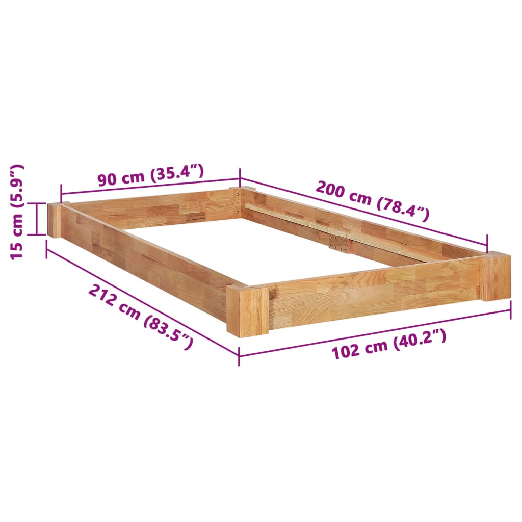Bed Frame without Mattress Solid Oak Wood 90x200 cm