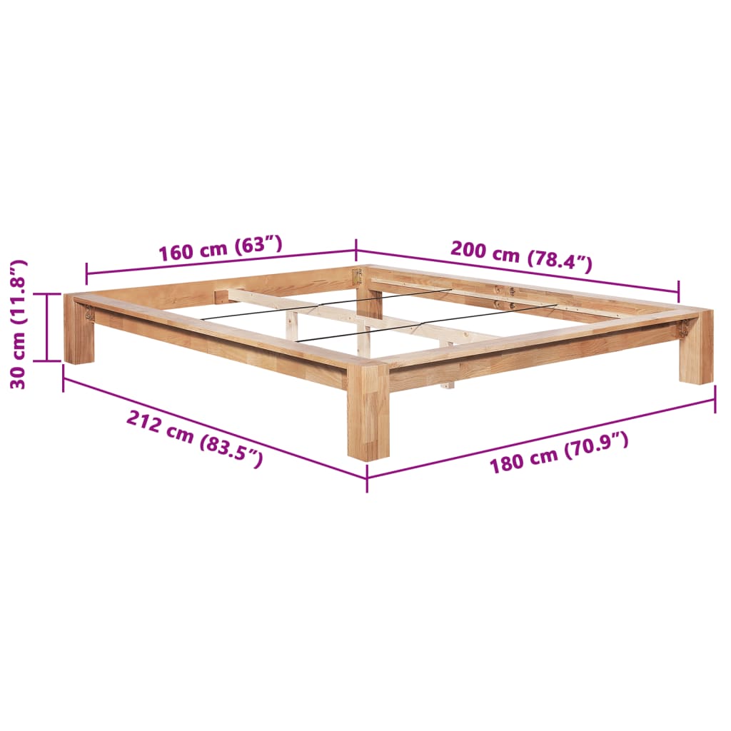 Bed Frame without Mattress Solid Oak Wood 160x200 cm