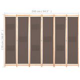 6-Panel Room Divider 240X170X4 Cm Fabric