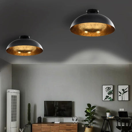 Ceiling Lamps 2 Pcs Black And Gold Semi-Spherical E27