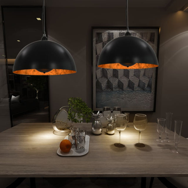Ceiling Lamps 2 Pcs Black And Gold Semi-Spherical E27