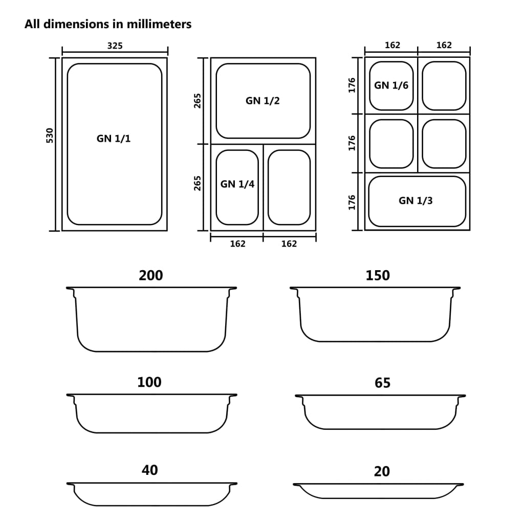 Gastronorm Containers 2 Pcs Gn 1/1 150 Mm Stainless Steel