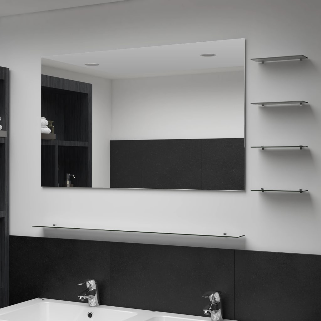 Wall Mirror With Shelf 50X60 Cm Tempered Glass