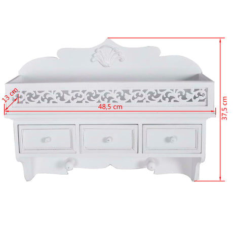 Wall Shelf/Peg With 3 Drawers 2 Hooks