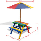 Kids' Picnic Table With Benches And Parasol Wood