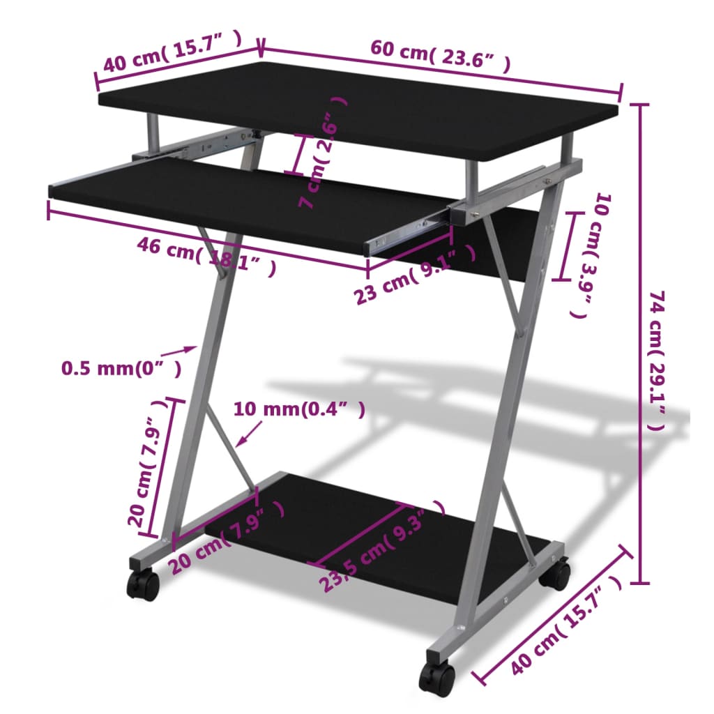 Compact Computer Desk With Pull-Out Keyboard Tray
