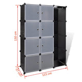 Modular Cabinet 9 Compartments 109x36.5x143 cm Black and White