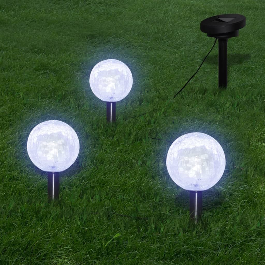 Solar Bowl 3 Led Garden Lights With Spike Anchors & Solar Panel