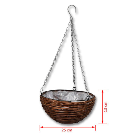 Hanging Round Willow Basket 4 Pcs With Liner & Chain