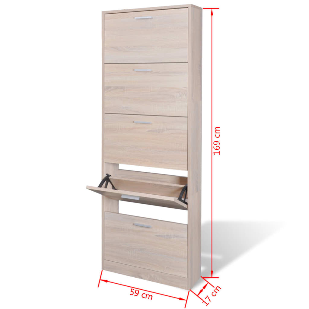 Look Wooden Shoe Cabinet With 5 Compartments