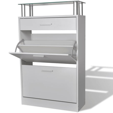 Shoe Cabinet With A Drawer And A Top Glass Shelf Wood