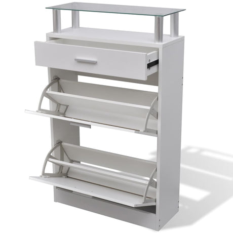Shoe Cabinet With A Drawer And A Top Glass Shelf Wood