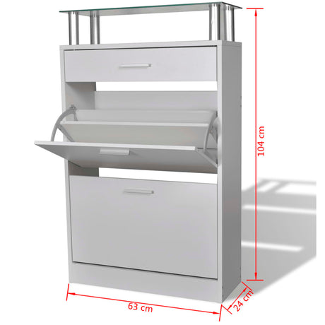 Shoe Cabinet With A Drawer And A Top Glass Shelf Wood