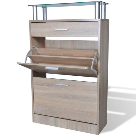 Shoe Cabinet With A Drawer And A Top Glass Shelf Wood