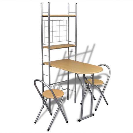 3 Piece Folding Dining Set With Storage Rack Mdf And Steel Grey