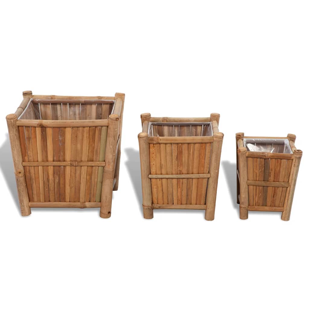 3 Pcs Bamboo Raised Bed With Nylon Lining