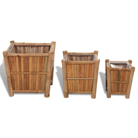 3 Pcs Bamboo Raised Bed With Nylon Lining
