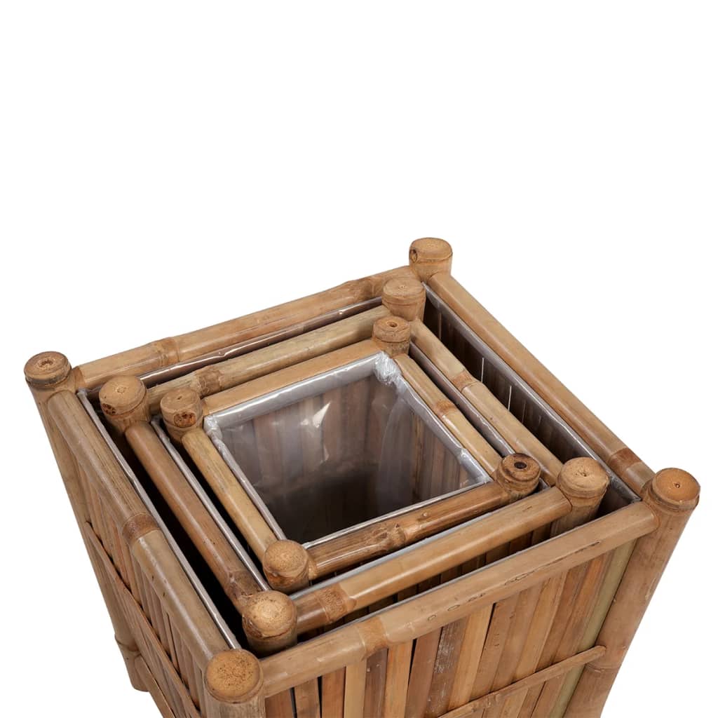3 Pcs Bamboo Raised Bed With Nylon Lining