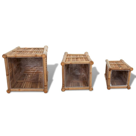 3 Pcs Bamboo Raised Bed With Nylon Lining