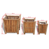 3 Pcs Bamboo Raised Bed With Nylon Lining
