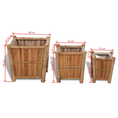 3 Pcs Bamboo Raised Bed With Nylon Lining