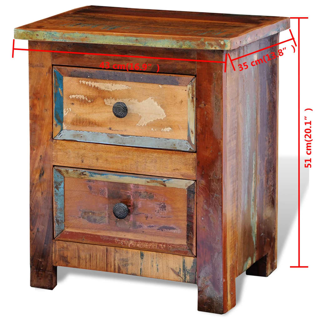 Nightstand With 2 Drawers Solid Reclaimed Wood