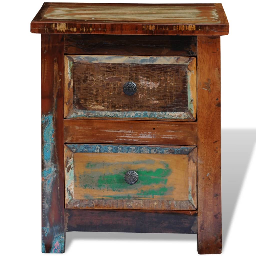 Nightstand With 2 Drawers Solid Reclaimed Wood