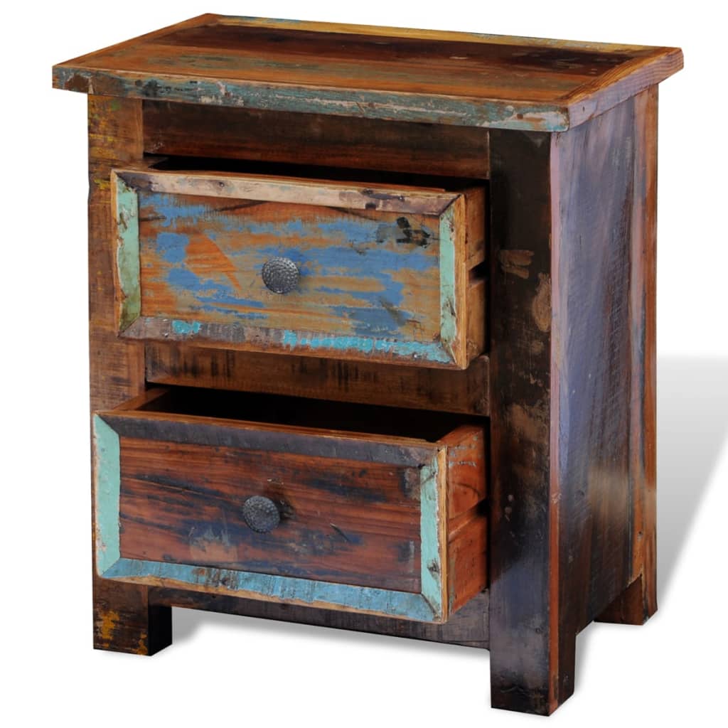 Nightstand With 2 Drawers Solid Reclaimed Wood